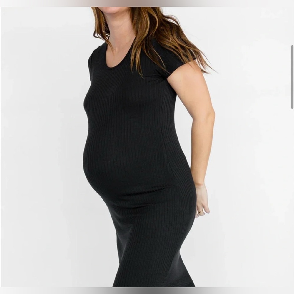 Storq Black comfiest modal spandex black midi tshirt dress size small